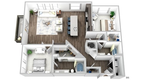 Juncture B6 floor plan 2 beds 2 baths 3D