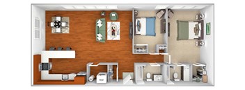 Harbor Hill Apartments - B6 - 2 bed 2 bath - 3D
