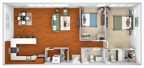 Harbor Hill Apartments - B6 - 2 bed 2 bath - 3D