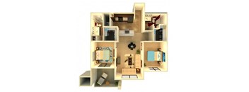 Almeria at Ocotillo B6.1 floor plan - 2 bedroom 2 bath - 3D