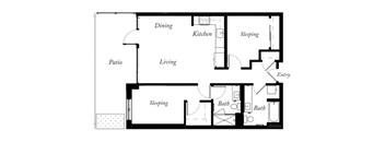 B6 - 2 Bed - 2 Bath - 937 Sq Ft - 2D - Willow Apartments