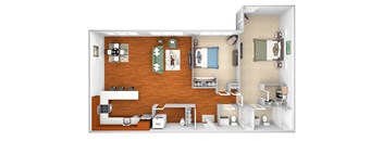 Harbor Hill Apartments - B7 - 2 bed 2 bath - 3D