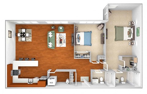 Harbor Hill Apartments - B7 - 2 bed 2 bath - 3D