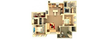 Almeria at Ocotillo B7 floor plan - 2 bedroom 2 bath - 3D