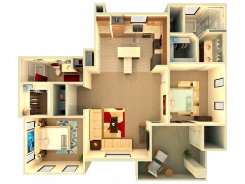 Almeria at Ocotillo B7 floor plan - 2 bedroom 2 bath - 3D