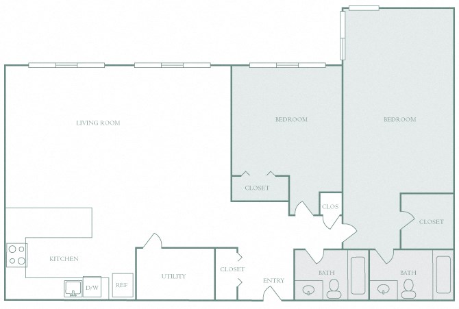 Harbor Hill Apartments floor plan B7 - 2 bed 2 bath - 2D Harbor Hill Apartments floor plan B7 - 2 bed 2 bath - 2D
