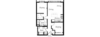 B7 - 2 Bed - 2 Bath - 954 Sq Ft - 2D - Willow Apartments