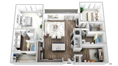 Juncture B9 floor plan 2 beds 2 baths 3D