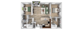 ABQ Uptown Apartments - B9 - 2 bedroom and 2 bath - 3D   floor plan