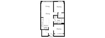 BA - 2 Bed -1 Bath - 846 Sq Ft - 2D - Willow Apartments