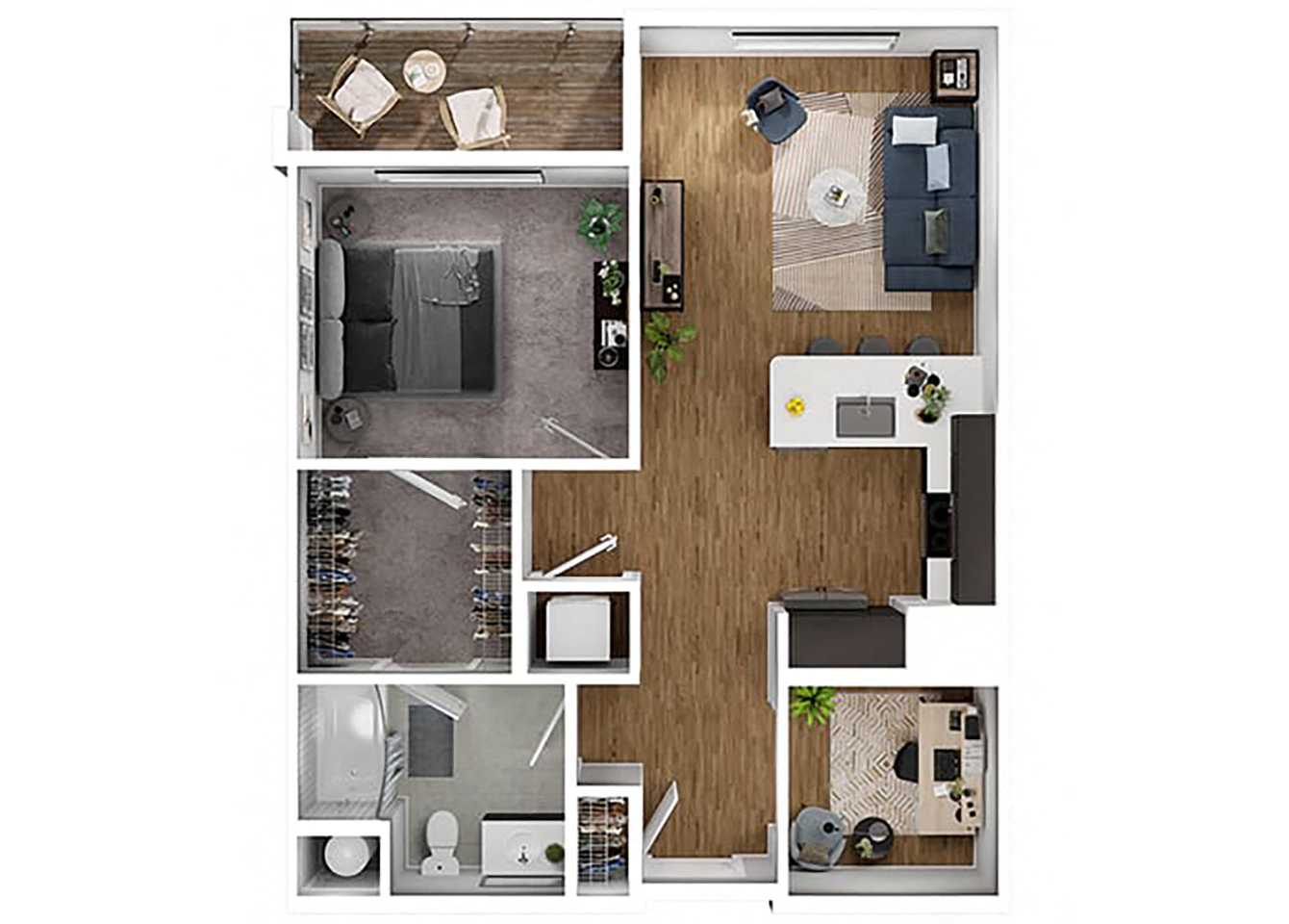 BLVD at Revere Beach - A6 - 1 bedroom with den - 1 bath - 3D