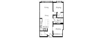 B - 2 Bed -1 Bath - 816 Sq Ft - 2D - Willow Apartments