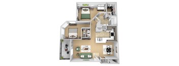 Asprey floor plan - B1 Bond - 2 bedroom and 1 bath -  3D Floor Plan