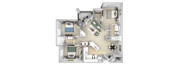 Lantern Woods - C1 - The Chesapeake - 3 bedroom - 2 bath - 3D floor plan