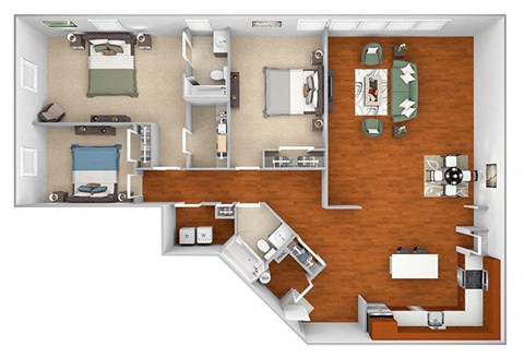 Harbor Hill Apartments - C1 - 3 bed 2 bath - 3D