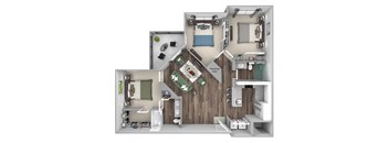 Bonterra Parc - C1 - 3 bedrooms and 2 bath - 3D floor plan