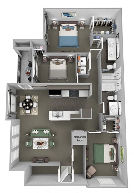 Weston Point - C1 - 3 bed - 2 bath - 3D floor plan