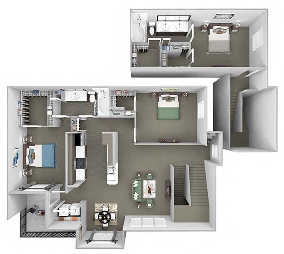 Lodge at Cypresswood - C1 - 3 bedrooms - 2 bath - 3D floor plan Lodge at Cypresswood - C1 - 3 bedrooms - 2 bath - 3D floor plan