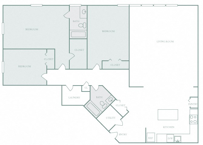 Harbor Hill Apartments floor plan C1 - 3 bed 2 bath - 2D Harbor Hill Apartments floor plan C1 - 3 bed 2 bath - 2D