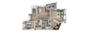ABQ Uptown Apartments - C1 - 3 bedroom and 2 bath - 3D floor plan