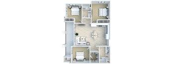 C1 - Pomelo - 3bed 2bath - 1297 sq ft - 3D Floor Plan