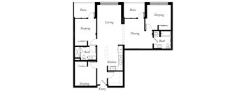 C1 - 3 Bed - 2 Bath - 1371 Sq Ft - 2D - Willow Apartments