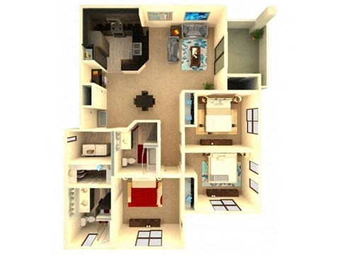 Almeria at Ocotillo C1 - floor plan - 2 bedroom 2 bath - 3D