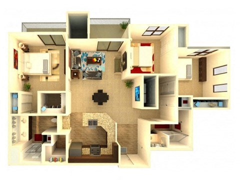Almeria at Ocotillo C2 floor plan - 3 bedroom 2 bath - 3D