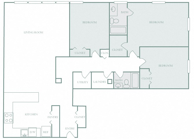 Harbor Hill Apartments floor plan C2 - 3 bed 2 bath - 2D Harbor Hill Apartments floor plan C2 - 3 bed 2 bath - 2D