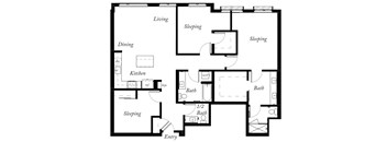 C2 - 3 Bed - 2 and a half Bath - 1493 Sq Ft - 2D - Willow Apartments