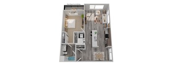 Baseline 158 A11 floor plan 1 bed 1 bath - 3D