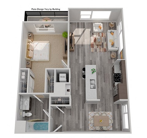 Baseline 158 A11 floor plan 1 bed 1 bath - 3D