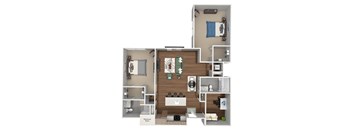 Lansdale Station Apartments - B4 floor plan - 2 bed 2 bath 1 den - 3D Floor Plan