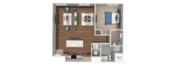 Lansdale Station Apartments - A10 floor plan - 1 bed 1 bath - 3D Floor Plan