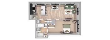 A19 - 1 Bed 1 Bath - The Broderick - 3D