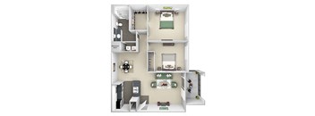La Costa - B1 - Capri - 2 bedroom - 2 bath - 3D floor plan