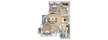 Asprey floor plan - B2 Chelsea - 2 bed 2 bath - 3D Floor Plan