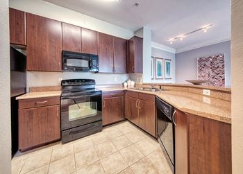 Courtney Station Apartments - Black appliance package with glass top range