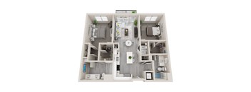 B02 - 2Bed 2Bath - Rockwell at Crown - 3D Floor Plan