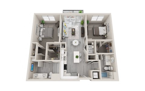 B02 - 2Bed 2Bath - Rockwell at Crown - 3D Floor Plan