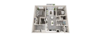 B03 - 2Bed 2Bath - Rockwell at Crown - 3D Floor Plan