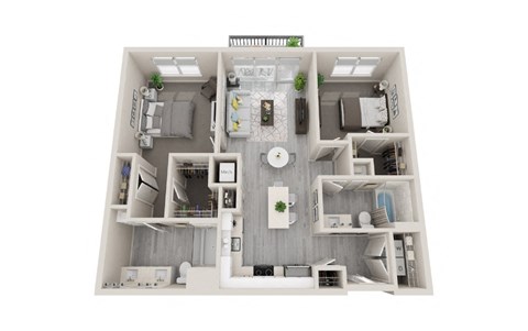 B03 - 2Bed 2Bath - Rockwell at Crown - 3D Floor Plan