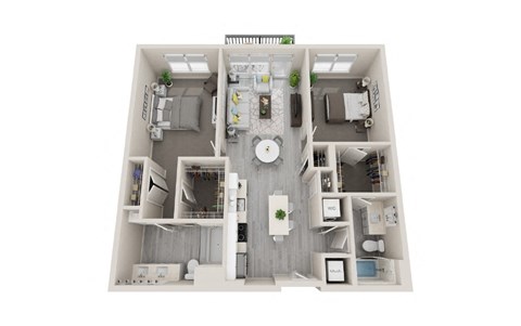 B04 - 2Bed 2Bath - Rockwell at Crown - 3D Floor Plan