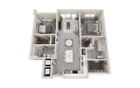 B05 - 2Bed 2Bath - Rockwell at Crown - 3D Floor Plan