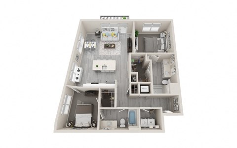 B07 - 2Bed 2Bath - Rockwell at Crown - 3D Floor Plan