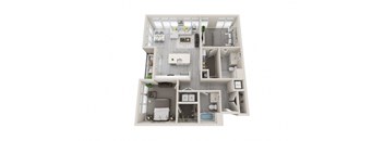 B08 - 2Bed 2Bath - Rockwell at Crown - 3D Floor Plan