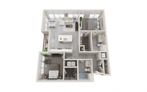 B08 - 2Bed 2Bath - Rockwell at Crown - 3D Floor Plan