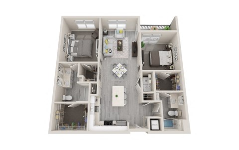 B09 - 2Bed 2Bath - Rockwell at Crown - 3D Floor Plan