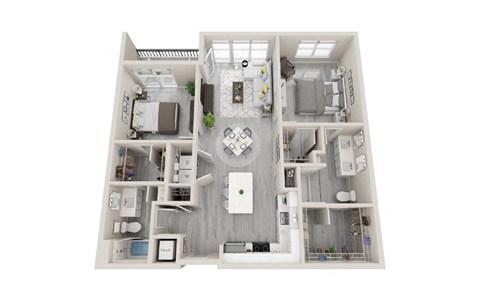 B10 - 2Bed 2Bath - Rockwell at Crown - 3D Floor Plan