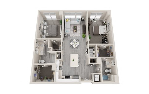 B13 - 2Bed 2Bath - Rockwell at Crown - 3D Floor Plan
